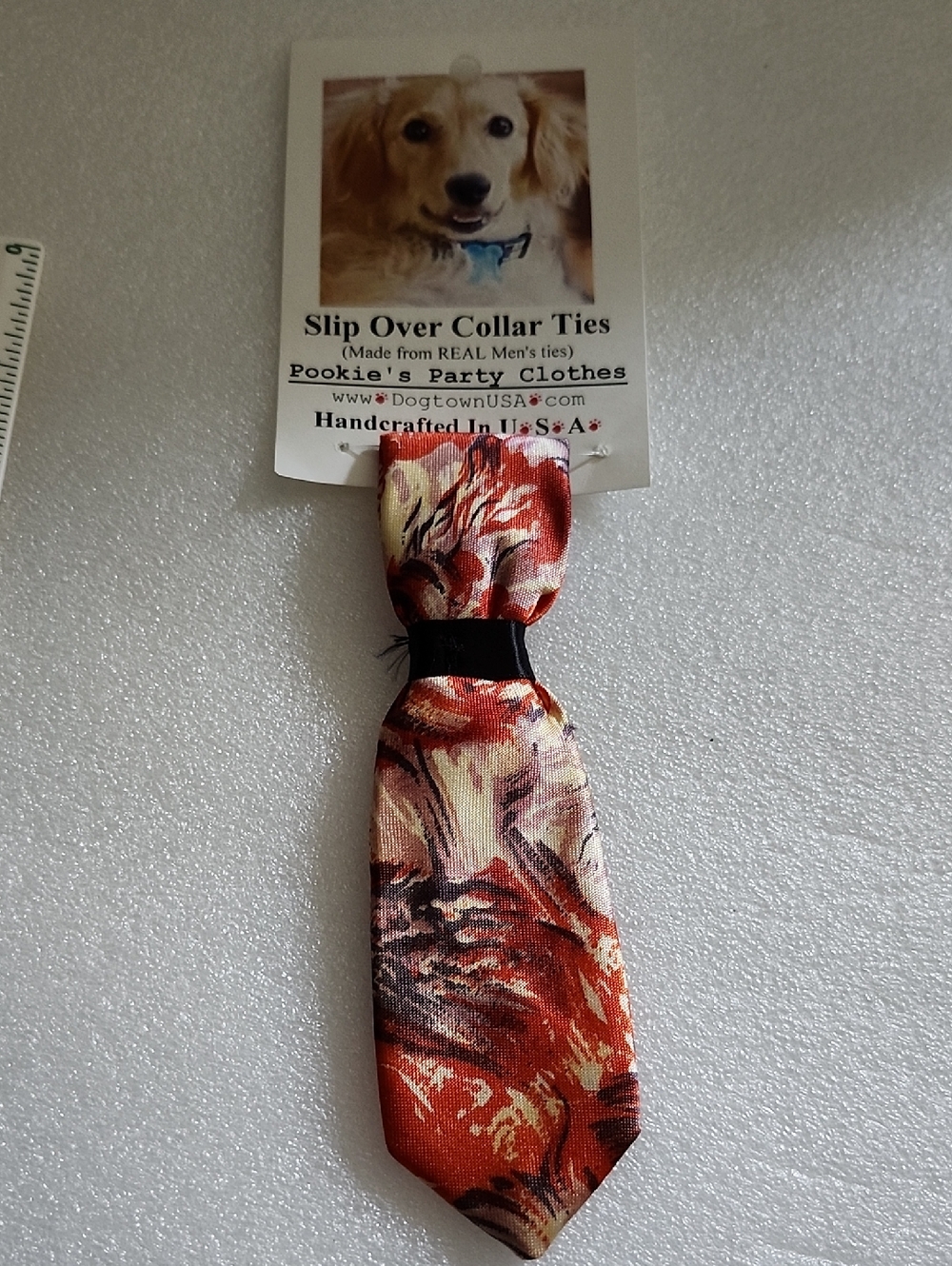 Floral Red Slip-Over Dog Collar Tie